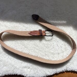 Woven Stretch Belt Tan‎ Brown Leather Accents Adjustable Casual Versatile